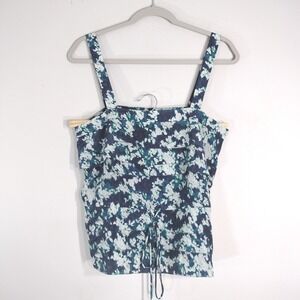Doo.Ri Blue Floral Silk Camisole; Tiered Ruffle, Drawstring Waist, 100% Silk